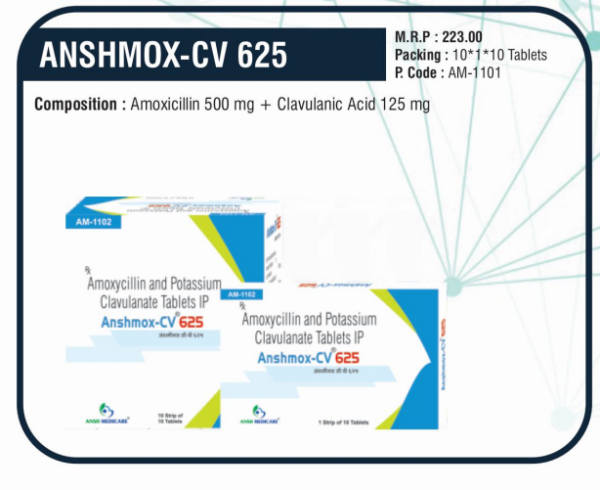 ANSHMOX-CV 625 (Amoxicillin 500 mg + Clavulanic Acid 125 mg)