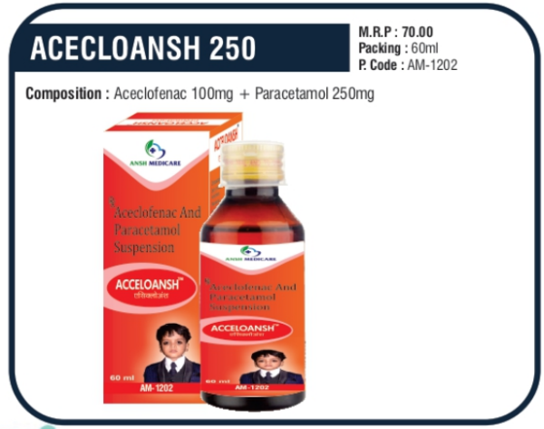ACECLOANSH 250 60ML (Aceclofenac 100mg + Paracetamol 250mg)
