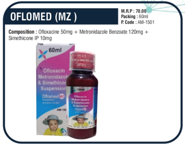 OFLOMED (MZ) 60ML (Ofloxacin 50mg + Metronidazole Benzoate 120mg + Simethicone 10mg)