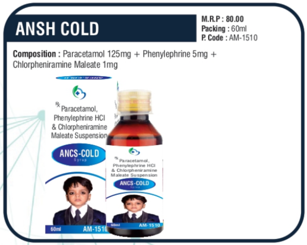 ANSH COLD 60ML (Paracetamol 125mg + Phenylephrine 5mg + Chlorpheniramine Maleate 1mg)