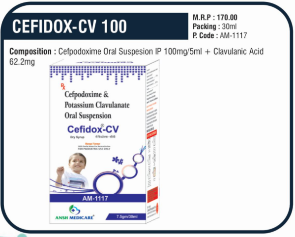 CEFIDOX-CV 100 (Cefpodoxime 100mg ➕ Clavulanic Acid 62.2mg)