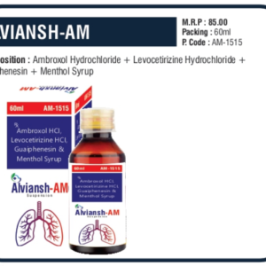 ALVIANSH-AM 60ML (Ambroxol Hydrochloride + Levocetirizine Hydrochloride + Guaiphenesin + Menthol)