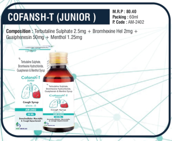 COFANSH-T (JUNIOR) (Terbutaline Sulphate 2.5mg + Bromhexine HCl 2mg + Guaiphenesin 50mg + Menthol 1.25mg)