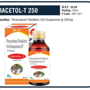 PARACETOL-T 250 60ml (Paracetamol Paediatric Oral Suspension IP 250mg)
