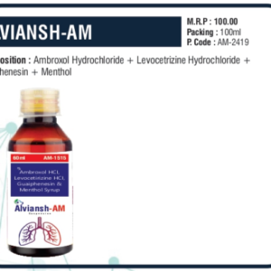 ALVIANSH-AM 100ml (Ambroxol Hydrochloride + Levocetirizine Hydrochloride + Guaiphenesin + Menthol)