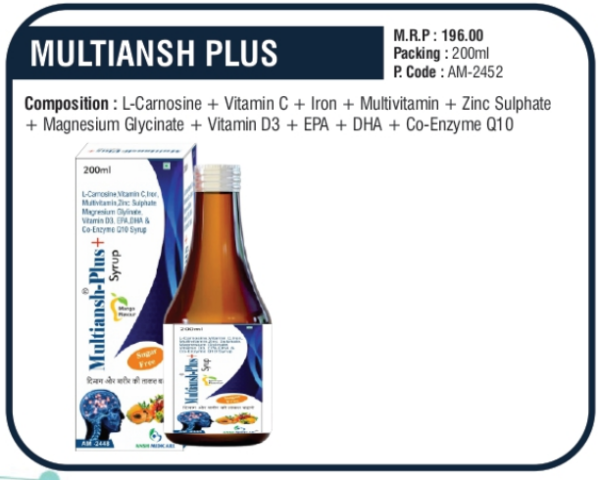 MULTIANSH PLUS (L-Carnosine + Vitamin C + Iron + Multivitamin + Zinc Sulphate + Magnesium Glycinate + Vitamin D3 + EPA + DHA + Co-Enzyme Q10)