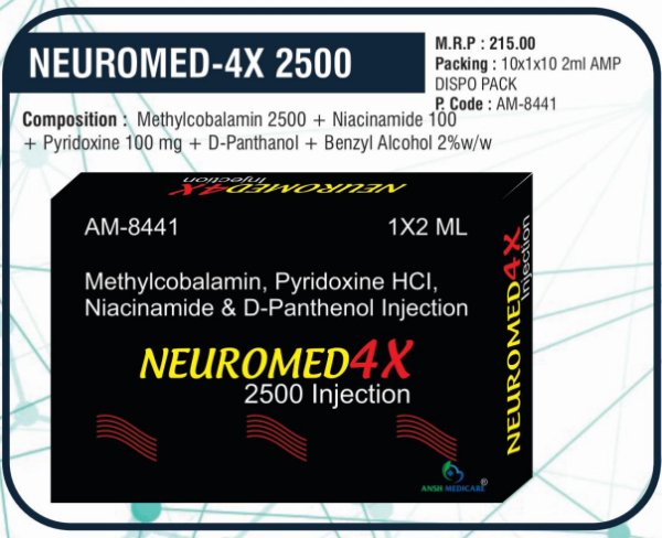NEUROMED-4X 2500 (METHYLCOBALAMIN 2500 + NIACINAMIDE 100 + PYRIDOXINE 100MG + D-PANTHENOL + BENZYL ALCOHOL 2%W/W)