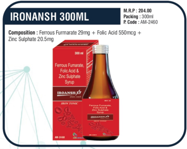 IRONANSH 300ML (Ferrous Fumarate 29mg + Folic Acid 550mcg + Zinc Sulphate 20.5mg)