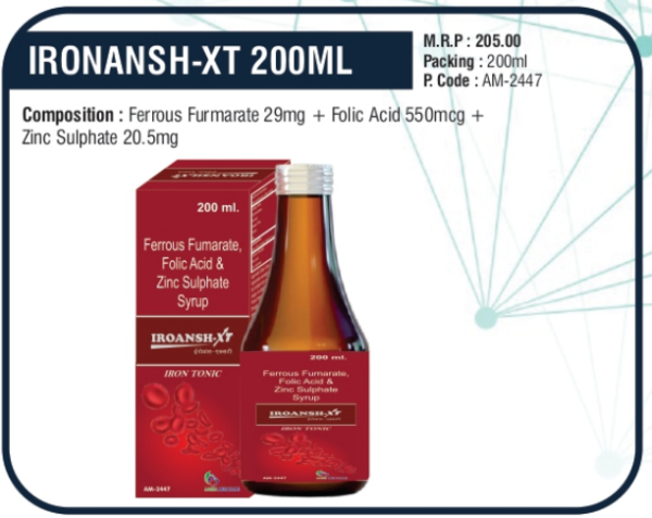 IRONANSH-XT 200ML (Ferrous Fumarate 29mg + Folic Acid 550mcg + Zinc Sulphate 20.5mg)
