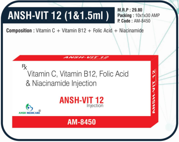 ANSH-VIT 12 (VITAMIN C + VITAMIN B12 + FOLIC ACID + NIACINAMIDE)