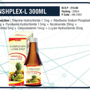 ANSHPLEX-L 300ML (Thiamine Hydrochloride 1.7mg + Riboflavine Sodium Phosphate 1.5mg + Pyridoxine Hydrochloride 1.5mg + Nicotinamide 20mg + D-Panthenol 5mg + Cyanocobalamin 1mcg + L-Lysine Hydrochloride 35mg)