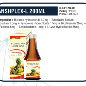 ANSHPLEX-L 200ML (Thiamine Hydrochloride 1.7mg + Riboflavine Sodium Phosphate 1.5mg + Pyridoxine Hydrochloride 1.5mg + Nicotinamide 20mg + D-Panthenol 5mg + Cyanocobalamin 1mcg + L-Lysine Hydrochloride 35mg)