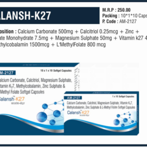 CALANSH-K27 (Calcium Carbonate 500mg + Calcitriol 0.25mcg + Zinc Sulphate Monohydrate 7.5mg + Magnesium Sulphate 50mg + Vitamin K27 45mcg + Methylcobalamin 1500mcg + L-Methyl Folate 800mcg)